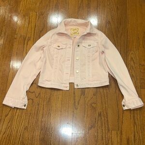Michael Kors Light Pink Denim Jean Jacket Gold Accents Small Coral